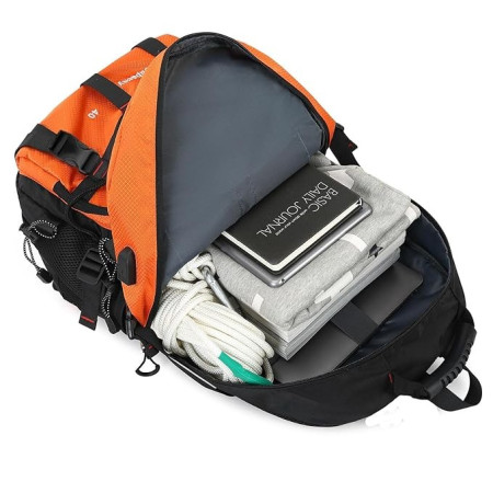Rucsac Multifunctional de Alpinism,  Capacitate 36-55 L, de Calatorie, Impermeabil, Slot USB Incarcare Telefon, Bretele Reglabile, 52 x 34 x 19 cm, Portocaliu