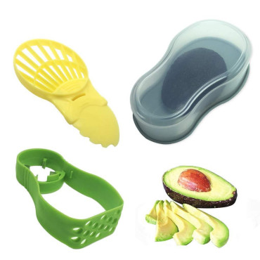 Recipient de Depozitare Avocado 5in1, Cyrax, Etans, pentru Frigider, din Plastic, Dispozitiv de Taiat, Curatat, Feliat, 15x4.5x7 cm, Gri