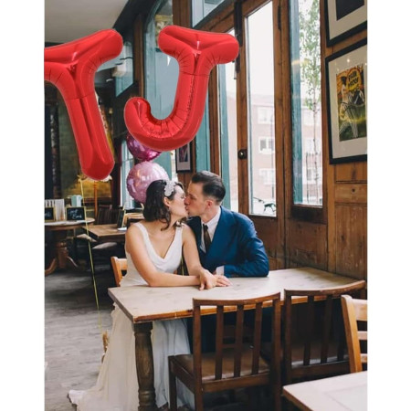 Balon Folie Metalizata Litera J, Cyrax, 40 cm, Umflati cu Heliu sau Aer, Ambalaj Individual, Pai inclus, Rosu