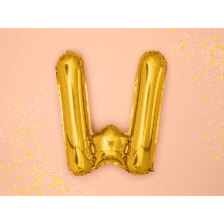 Balon Folie Metalizata Litera W, Cyrax, 40 cm, Umflati cu Heliu sau Aer, Ambalaj Individual, Pai inclus, Auriu