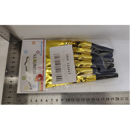 Set 6 Fluiere Party cu Franjuri, Cyrax, din Plastic, Auriu