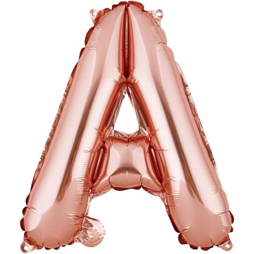 Balon Folie Metalizata Litera A, Cyrax, 40 cm, Umflati cu Heliu sau Aer, Ambalaj Individual, Pai inclus, Rose Gold