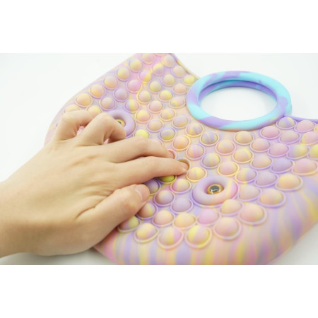 Jucarie Antistres din silicon Cyrax, Pop It Now And Flip It, Geanta mare, 28 cm, Multicolor, Model 6 V2