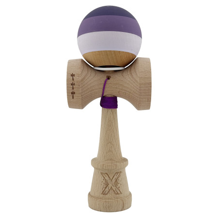Kendama X Originala, Profesionala, Cyrax, Rubber Grip, Cupe Mari KING SIZE V3, Gaura in Baza, Rulment Metalic, din lemn 18 cm, Ata 62/65 cm, Special Purpuriu/Mov/Lila