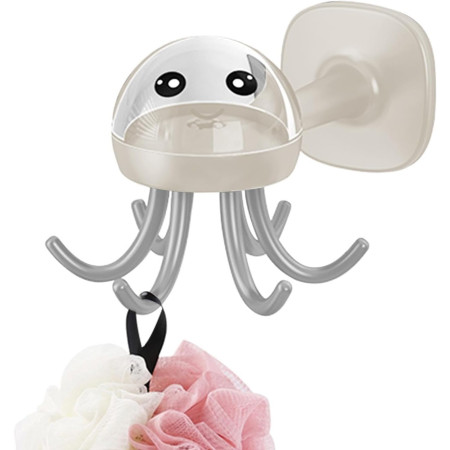 Suport Cuier pentru Perete,  Model Caracatita, Adeziv, 10 x 8.5 cm, 6 Brate, Crem