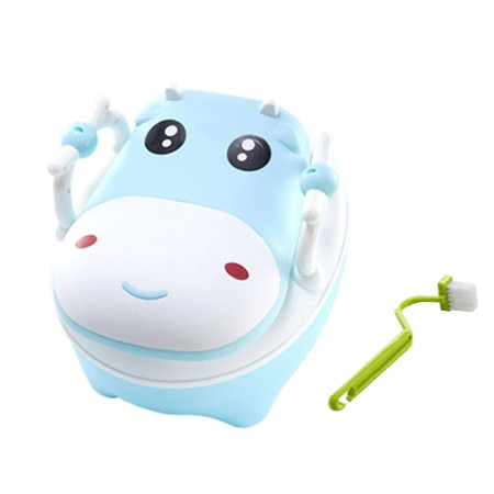 Olita pentru Copii, Cyrax, +1an, Portabila, Design Vacuta cu Capac, Model Prietenos, Non-Toxic, cu Manere, Compartiment Detasabil, Perie Inclusa, Usor de Curatat, Albastru