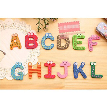 Set 26 Magneti de Frigider pentru Copii, Cyrax, Model Alfabet A-Z, Figurine Amuzante, din Lemn, Multicolor