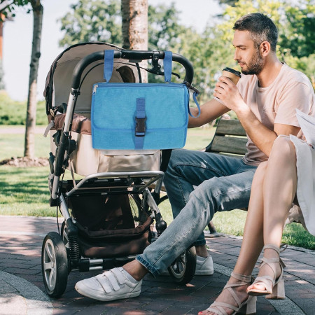 Geanta Multifunctionala, Cyrax, Tip Aleza de Schimbat Scutece, Impermeabila, din Panza Oxford, cu Buzunare, Usor de Agatat, 30 x 20 cm, Albastru