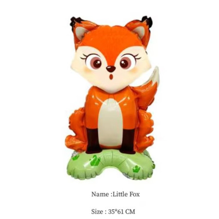 Balon din Folie Metalizata, Cyrax, Mini Figurine Animalute, Model Vulpe, Tematica Aniversare, 35x61 cm, Ambalaj Individual, Pai Inclus, Umflare cu Aer sau Heliu, Multicolor