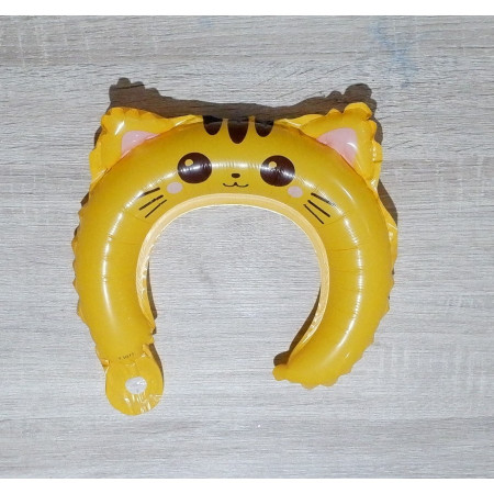 Balon din Folie Metalizata, Cyrax, Tip Coronita cu Urechi, Model Pisicuta, Ambalaj Individual, Pai Inclus, Umflare cu Aer sau Heliu, 24 x 29.5 cm, Galben