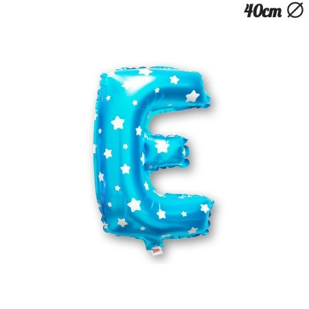 Balon Folie Metalizata Litera E, Cyrax, 40 cm, Cu Imprimeu Stelute, Umflati cu Heliu sau Aer, Ambalaj Individual, Pai inclus, Albastru