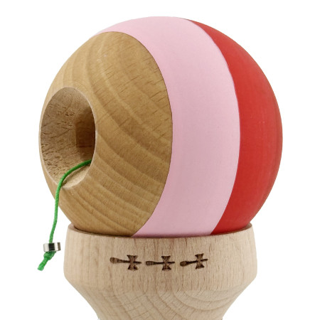 Kendama X Originala, Profesionala, Cyrax, Rubber Grip, Cupe Mari KING SIZE V3, Gaura in Baza, Rulment Metalic, din lemn 18 cm, Ata 62/65 cm, Special Rosu/Roz/Maro