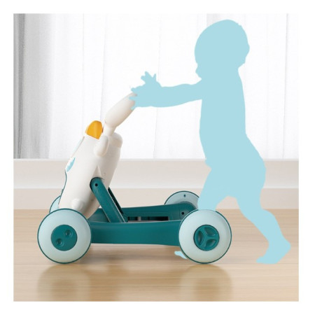 Premergator pentru copii Cyrax, pliabil, viteza ajustabila, maner antialunecare, cu lumini si muzica, 46 x 57 cm, loc depozitare jucarii, inaltime ajustabila, albastru