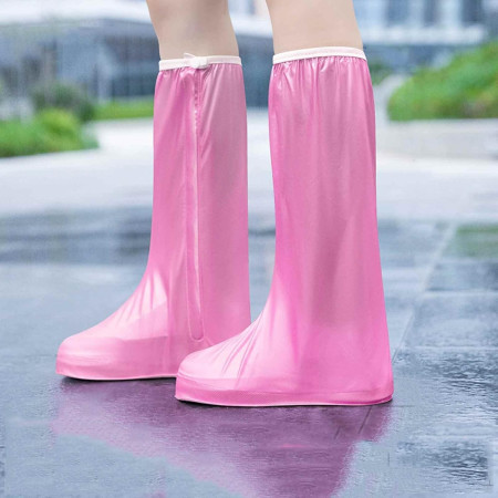 Protectie Incaltaminte pentru Ploaie si Noroi,  Impermeabila, Talpa Antiderapanta, cu Fermoar si Capsa, Inaltime 40 cm, Marime L 38-39, Roz