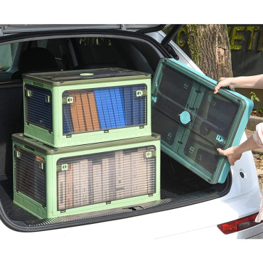 Cutie de depozitare pliabila,  Cu capac, 85 L, Plastic, 60x42x34 cm, Albastru