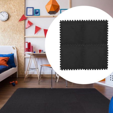 Set 10 Piese Covor tip Puzzle, Cyrax, Spuma EVA, Pufos, 30 x 30 x 1 cm, Negru