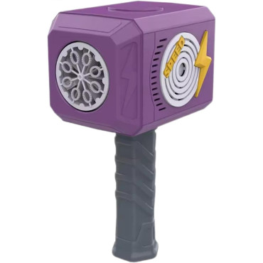 Jucarie Interactiva pentru Baloane de Sapun, Cyrax, Sunete si Lumini, Model Ciocan, cu 8 Orificii, 13.5 x 10 x 12 cm, Mov