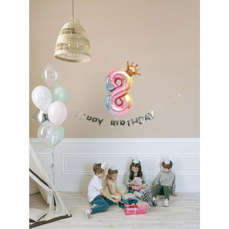 Balon din Folie Metalizata, Cyrax, Figurina Cifra Gradient, Tema Aniversare 80 cm, Ambalaj Individual, Pai inclus, Umflare cu Aer sau Heliu, Coronita, Cifra 8