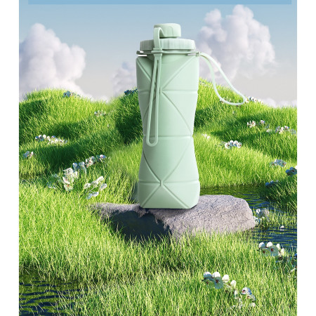 Sticla de apa pliabila Cyrax, din silicon,reutilizabila, rezistenta la temepreturi ridiate, usor de depozitat si carat, 22 x 7.8 cm, 600 ml, verde