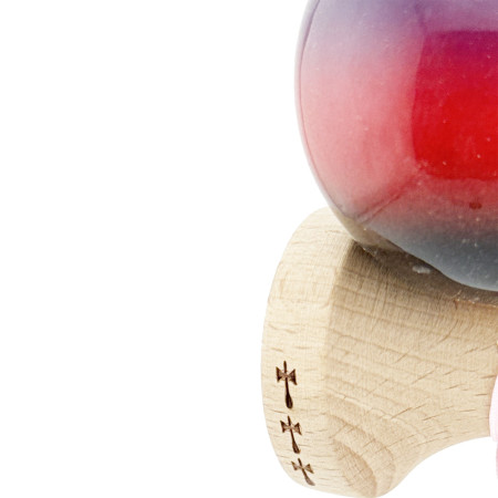 Kendama X Originala, Profesionala, Cyrax, Big Cups V2, Super Sticky Cupe Mari, Rulment Metalic cu Ata 55 cm, Mov/Rosu/Negru