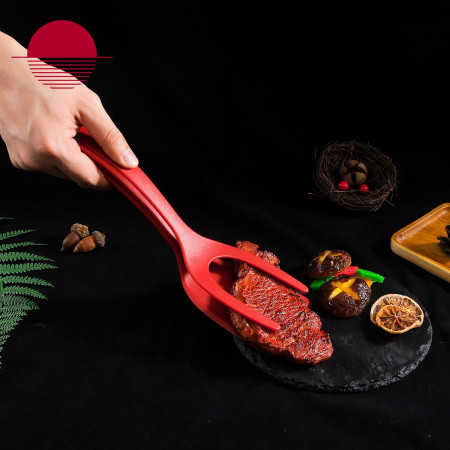 Spatula Multifunctionala tip Cleste, Cyrax, Spatula Cleste pentru Gatit, Silicon PP, pentru Alimente, Carne, Paine, 31 x 8.5 cm Rosu