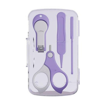 Set 4in1 de Ingrijire Unghii pentru Bebelusi, Cyrax, Cutie de Depozitare Transparenta, 0-6 Ani, 13.6x8x2 cm, Mov