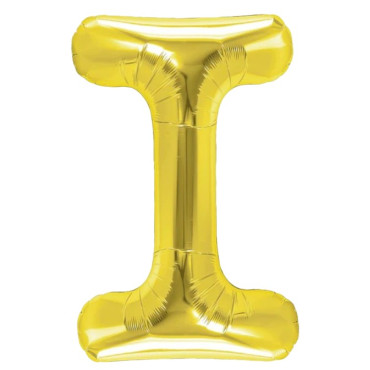 Balon Folie Metalizata Litera I, Cyrax, 40 cm, Umflati cu Heliu sau Aer, Ambalaj Individual, Pai inclus, Auriu