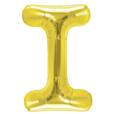 Balon Folie Metalizata Litera I, Cyrax, 40 cm, Umflati cu Heliu sau Aer, Ambalaj Individual, Pai inclus, Auriu
