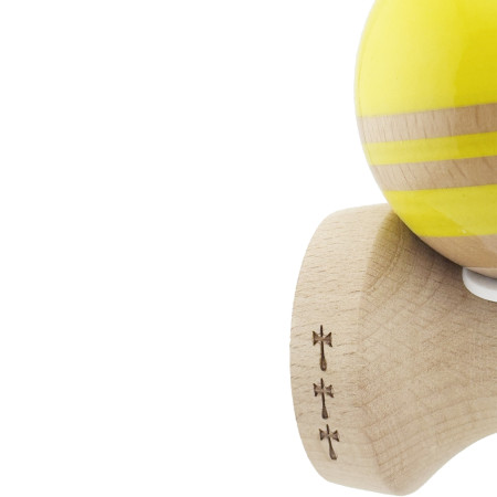 Kendama X Originala RAINBOW, Profesionala, Cyrax, Cupe Mari KING SIZE V3, Super Sticky, Gaura in Baza, Rulment Metalic, din lemn 18 cm, Ata 55 cm, Galben/Maro