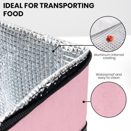 Geanta Termica Cyrax pentru Pranz, Compartimente Telefon si Tacamuri, Multifunctionala, Impermeabila, 24x18x21 cm, Roz