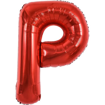 Balon Folie Metalizata Litera P, Cyrax, 40 cm, Umflati cu Heliu sau Aer, Ambalaj Individual, Pai inclus, Rosu