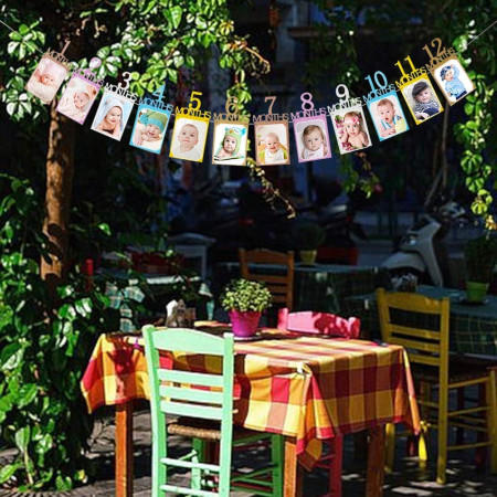 Banner pentru Poze, Cyrax, 15.2x10.2 cm, Tema Prima Aniversare, Model Primele 12 Luni, Rola Ata Inclusa, Multicolor