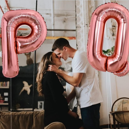 Balon Folie Metalizata Litera Q, Cyrax, 100 cm, Umflati cu Heliu sau Aer, Ambalaj Individual, Pai inclus, Rose Gold