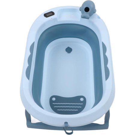 Cada de Baie, Cyrax, pentru Copii 0 luni - 6 Ani, cu Termometru, Pliabila, Perna Suport Inclusa, din Plastic, 81.5 x 49 x 21.5 cm, Albastru