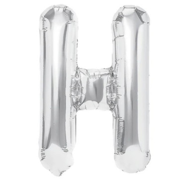 Balon Folie Metalizata Litera H, Cyrax, 40 cm, Umflati cu Heliu sau Aer, Ambalaj Individual, Pai inclus, Argintiu