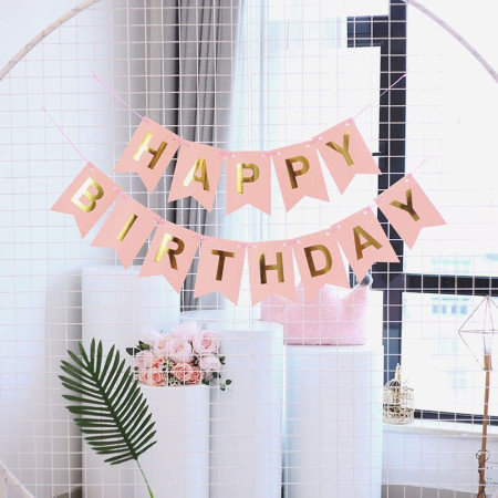 Banner Happy Birthday 100x200 cm, Cyrax, Dimensiune Stegulet 11.5x16.5 cm, Rola de Ata Inclusa, Roz