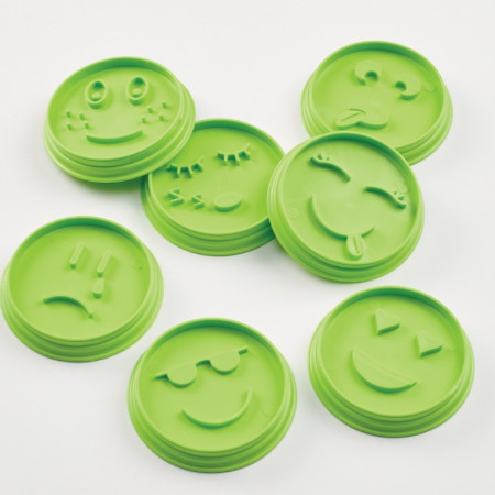Set 7 Forme de Prajituri, Cyrax, Model Emoticoane Smiley Face, Diferite Expresii, 7.7 x 1.5 cm, din PP, Verde