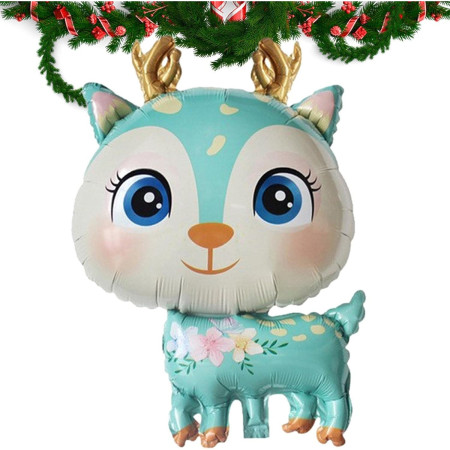 Balon din Folie Metalizata, Cyrax, Mini Figurine, Model Cerb, Tematica Aniversare, 49x74.5 cm, Ambalaj Individual, Pai Inclus, Umflare cu Aer sau Heliu, Albastru