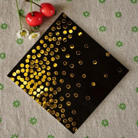 Set 20 de Servetele de Masa, Cyrax, Imprimeu cu Buline Aurii, din Hartie, 17 x 17 cm, Negru