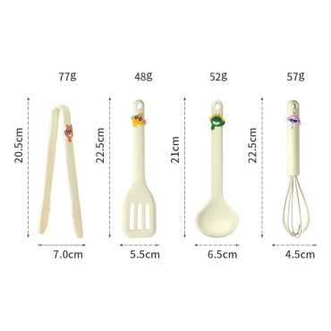 Set 4 Ustensile de Bucatarie, Cyrax, pentru Copii, din Silicon, Termorezistente, Design Animat, 13 x 24 x 5 cm, Bej