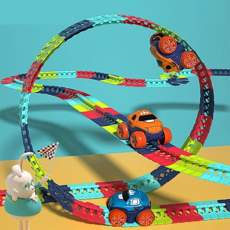 Jucarie de Constructie RollerCoaster, Cyrax, 138 de Piese, 41.5x31x7 cm, cu Masini, Multicolor