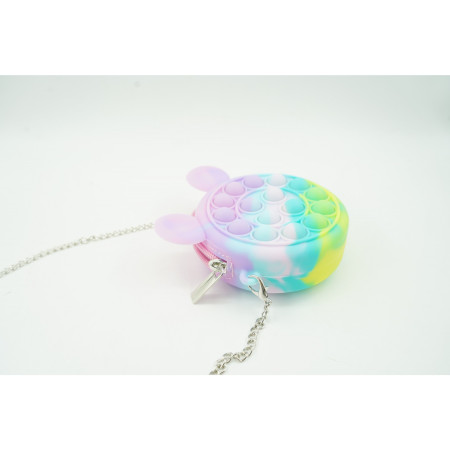 Jucarie antistres din silicon Cyrax, Pop it Now and Flip It ,Mini Geanta, Mickey Mouse, 6 cm, Macarons