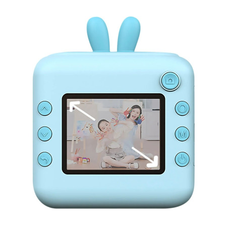 Camera Instantanee pentru Copii, Cyrax, cu Functie de Printare, Cablu USB-C, Bluetooth, Compatibil iOS/Android, Imprimare APP, Model Iepure, Snur de Agatat Inclus, Albastru