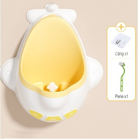 Pisoar pentru Baieti, Cyrax, 0-8 Ani, in Forma de Avion, Perie Inclusa, Montare pe Perete, Carlig Autoadeziv Inclus, 29 x 33.5 cm, Alb/Galben