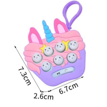 Jucarie pentru copii portabila Cyrax, joc Gopher, cu lumini si muzica, tip breloc, model unicorn, material silicon si ABS, multicolor