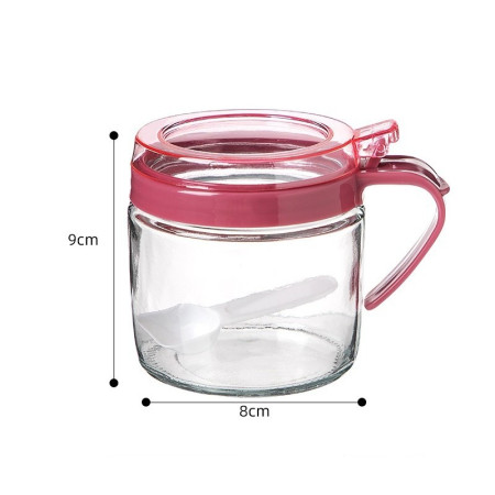 Recipient Condimente, Cyrax, din Stilca, 180 ml, cu Maner si Lingurita, 8 x 9 cm, Capac Transparent, Roz