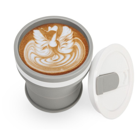 Pahar pliabil din silicon Cyrax, prentru calatorii, 350 ml, pai inclus, 9 x 9.2 cm, gri