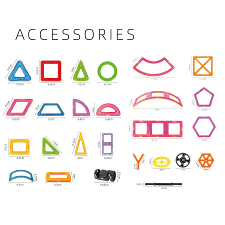 Set 60 Piese Magnetice de Constructie, Cyrax, Piese Mari, Magnetic Blocks, Forme Geometrice, 3 Ani, ABS, Magnet, 22 x 17.2 x 8.5 cm, Multicolor