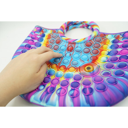 Jucarie Antistres din silicon Cyrax, Pop It Now And Flip It, Geanta mare, 28 cm, Multicolor, V1