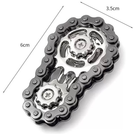 Jucarie Fidget Spinner Premium Anti Stres, Cyrax, Giroscop din Aliaj, Jucarie din Metal de decompresie, forma Lant de Angrenaj de Bicicleta, 6 x 3.5 cm, Negru